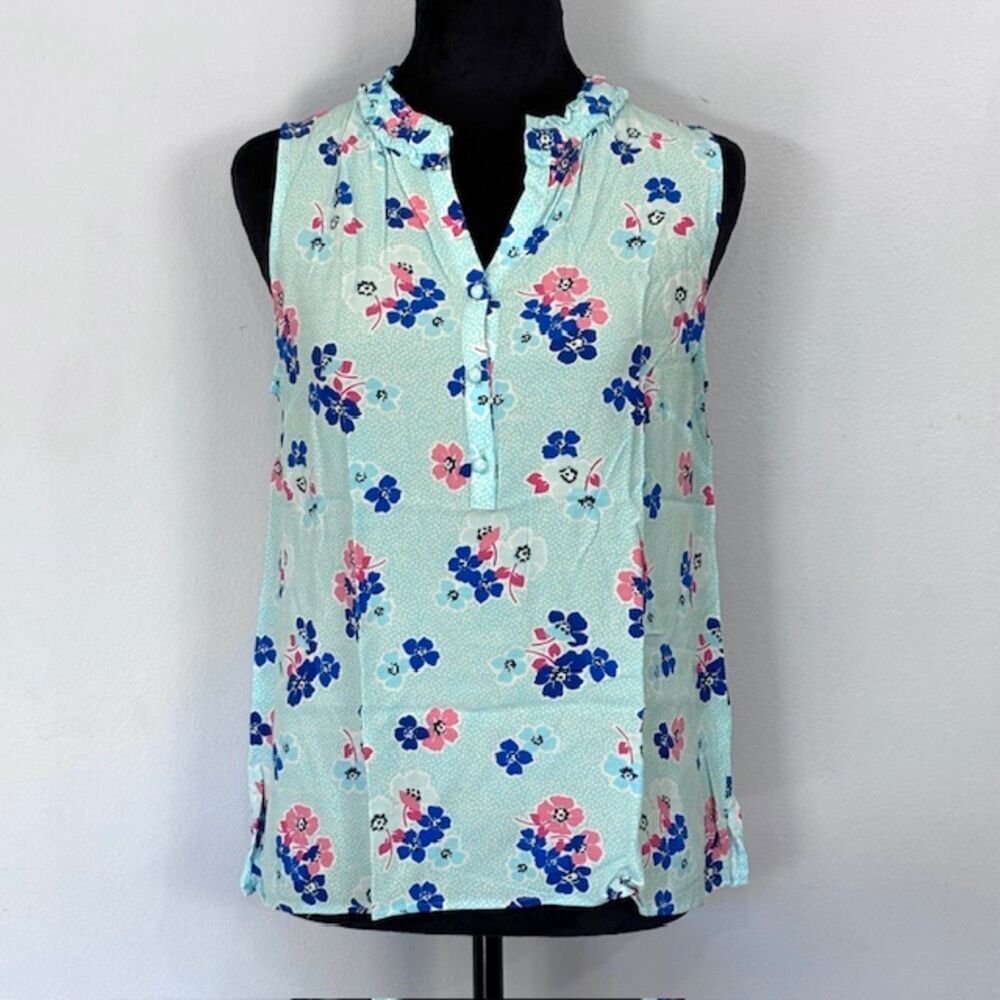 Talbots Sleeveless Viscose Blue Floral Women’s Blouse Tank Top Size Lp